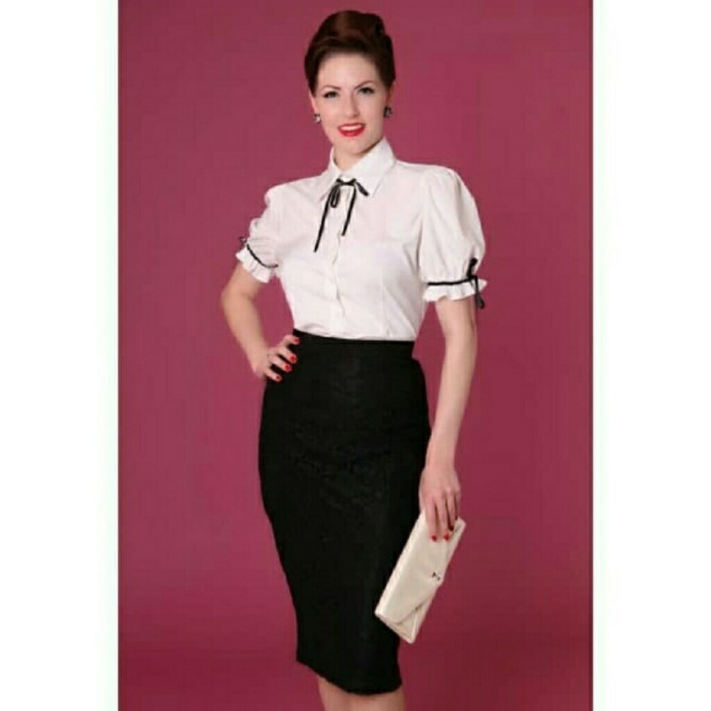 Black Opaque Lace Bettie Page Tatyana Pencil Skirt